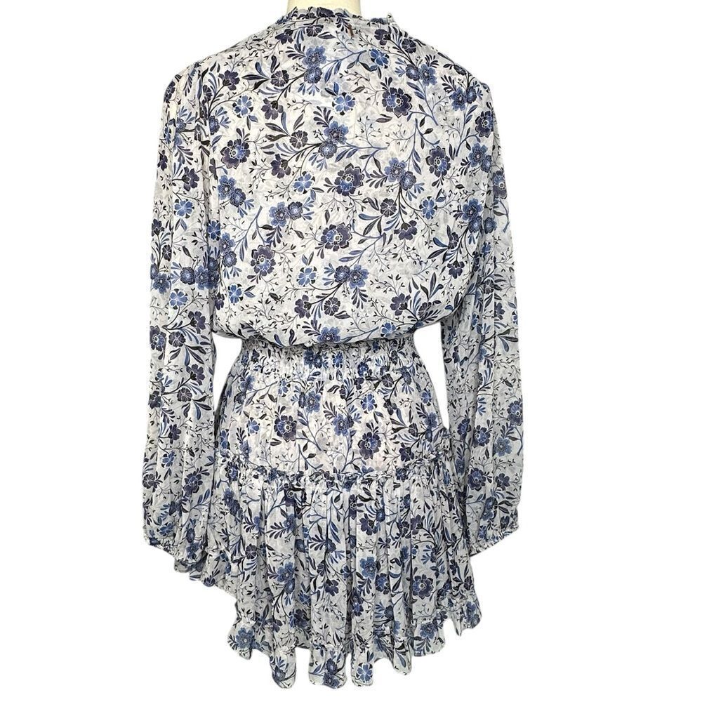 Misa Los Angeles Lorena Long Sleeve Blue Floral Mini Dress | Size S - Picture 6 of 11